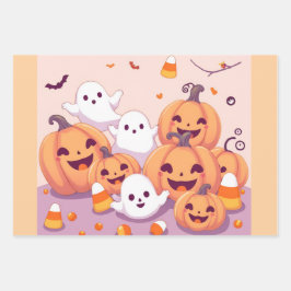 Pastel Ghosts & Pumpkins Gift Wrap Inpakpapier Vel