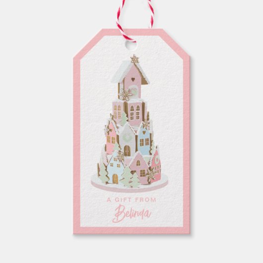 Pastel Gingerbrood Suiker Castle Cake Cadeaulabel (Voorkant)