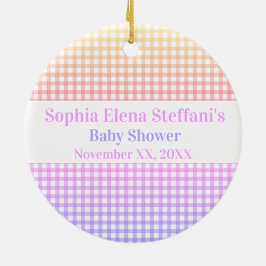 Pastel Gingham Baby shower Meisjes Kinderen Verjaa Keramisch Ornament (Achterkant)