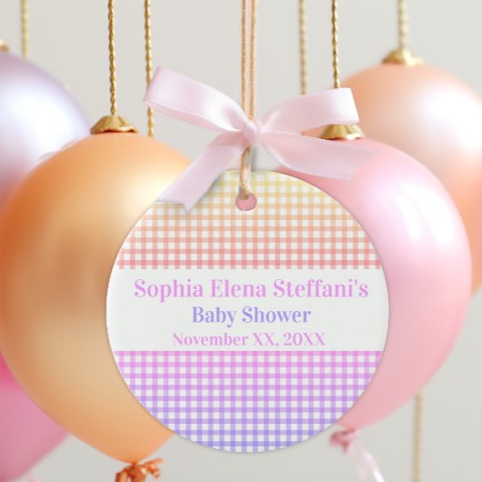 Pastel Gingham Baby shower Meisjes Kinderen Verjaa Keramisch Ornament