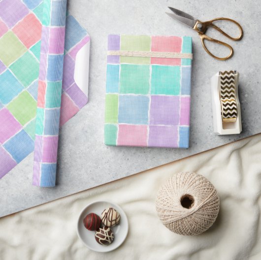 pastel gingham - blokken cadeaupapier (Crafts)