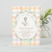 Pastel Gingham Dwaze Gans Baby SHOWER Uitnodiging (Staand voorkant)