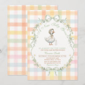 Pastel Gingham Dwaze Gans Baby SHOWER Uitnodiging (Voorkant / Achterkant)
