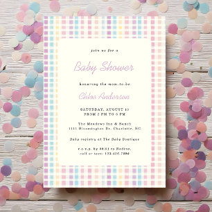 Pastel Gingham Genderneutraal Baby shower Kaart