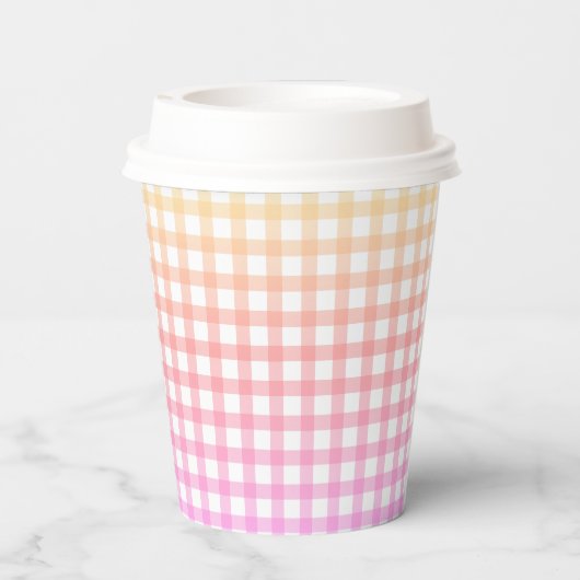 Pastel Gingham Gradient Verjaardag Papieren Bekers (Achterkant)