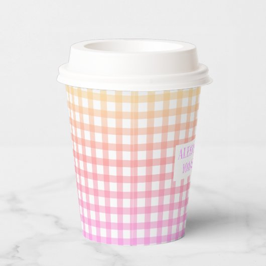 Pastel Gingham Gradient Verjaardag Papieren Bekers (Rechts)
