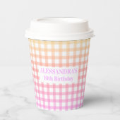 Pastel Gingham Gradient Verjaardag Papieren Bekers (Voorkant)