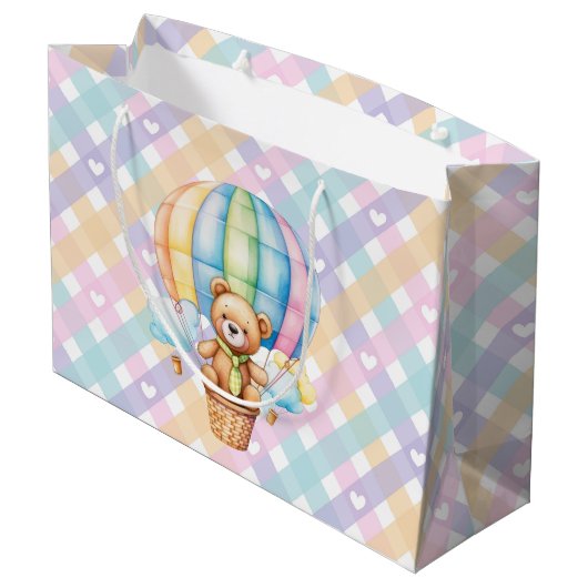 Pastel Gingham Harten   Groot Cadeauzakje (Achterkant Gekanteld)