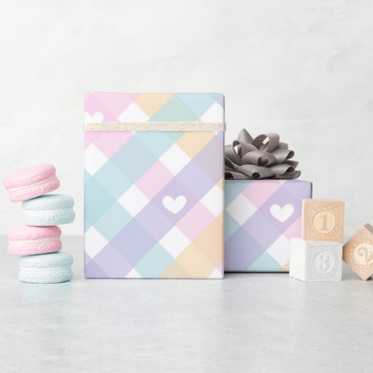 Pastel Gingham Hearts Cadeaupapier (Baby Shower)