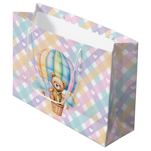 Pastel Gingham Hearts Groot Cadeauzakje (Voorkant Gekanteld)