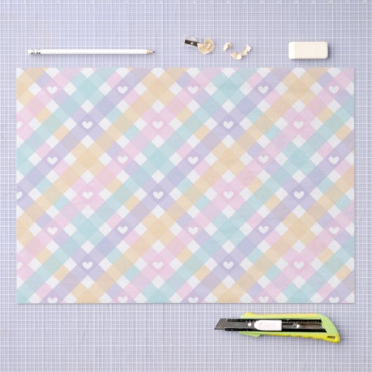 Pastel Gingham Hearts Tissuepapier (Craft)