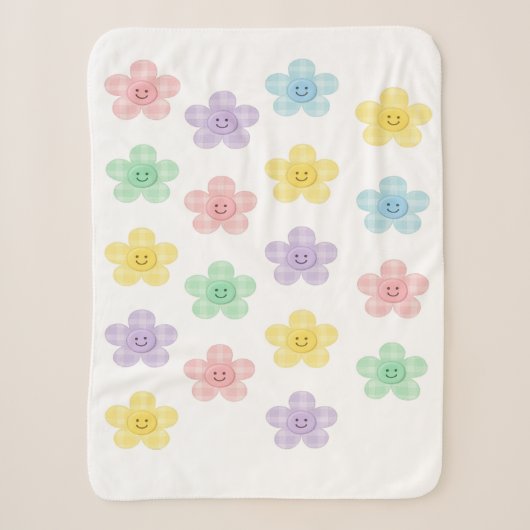 Pastel Gingham Lachende Bloemen Mooie Deken (Voorkant)