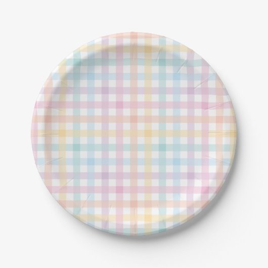 Pastel Gingham Paper Plate Papieren Bordje (Voorkant)
