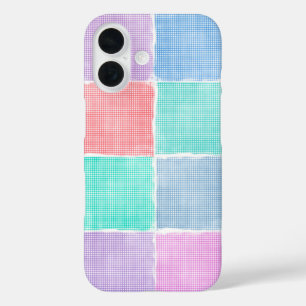 pastel gingham patchwork blokken iPhone 16 hoesje