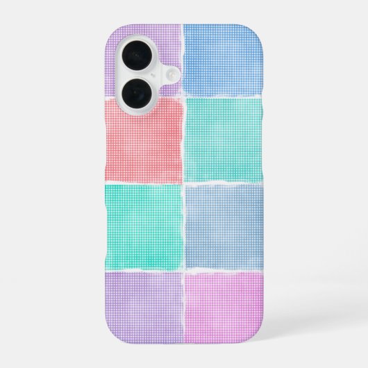 pastel gingham patchwork blokken iPhone 16 hoesje (Achterkant)