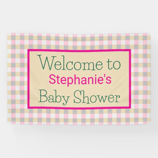 Pastel Gingham Plaid Evenement Spandoek (Horizontaal)