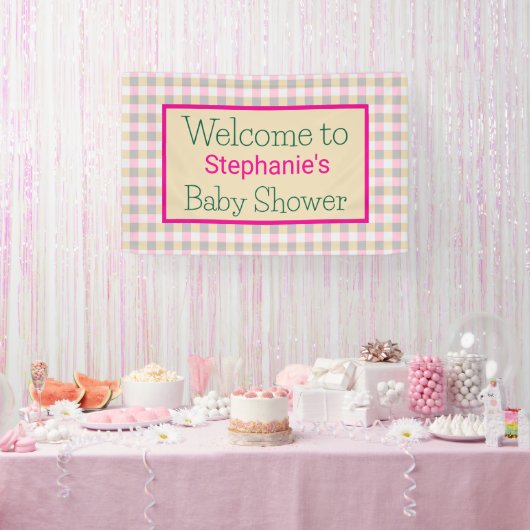 Pastel Gingham Plaid Evenement Spandoek (Feest)