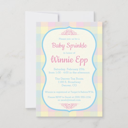 Pastel Gingham Pset, Pink, Blue Baby Sprinkle Kaart (Voorkant)