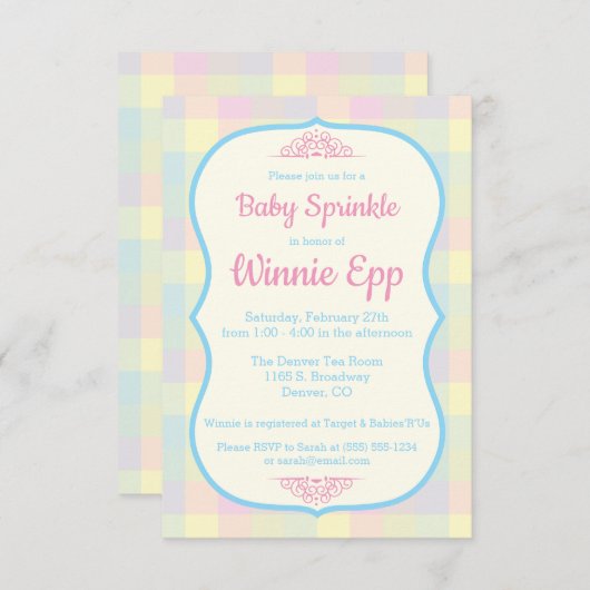 Pastel Gingham Pset, Pink, Blue Baby Sprinkle Kaart (Voorkant / Achterkant)