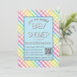 Pastel Gingham Rainbow Baby Shower Blue Kaart