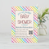 Pastel Gingham Rainbow Baby Shower Pink Kaart (Staand voorkant)