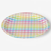 Pastel Gingham Rainbow Baby Shower White Papieren Bordje (Gekanteld)