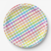 Pastel Gingham Rainbow Baby Shower White Papieren Bordje (Voorkant)