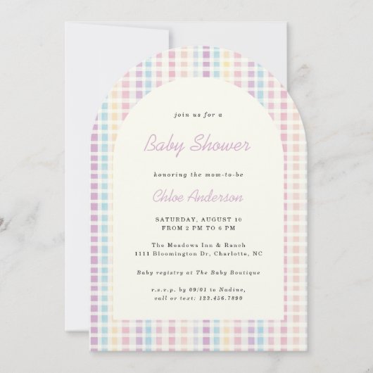 Pastel Gingham Rainbow Colors Baby shower Kaart (Voorkant)
