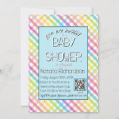 Pastel Gingham Regenboog Baby Shower Blauw Kaart (Voorkant)