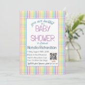 Pastel Gingham Regenboog Baby Shower Kaart (Staand voorkant)