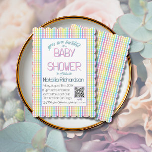 Pastel Gingham Regenboog Baby Shower Kaart