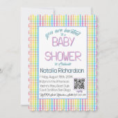 Pastel Gingham Regenboog Baby Shower Kaart (Voorkant)