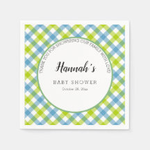 Pastel Gingham servetten baby shower blauw groen