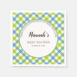 Pastel Gingham servetten baby shower blauw groen