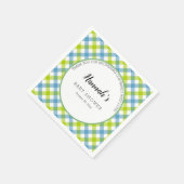 Pastel Gingham servetten baby shower blauw groen (Hoek)