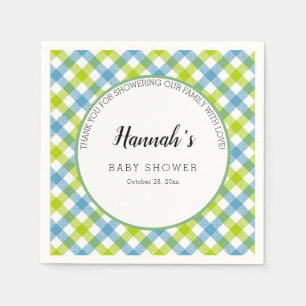 Pastel Gingham servetten babyfeest blauw groen