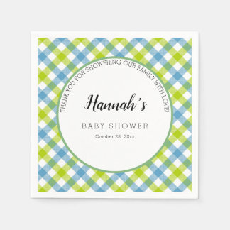 Pastel Gingham servetten babyfeest blauw groen