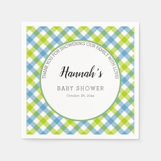 Pastel Gingham servetten babyfeest blauw groen (Voorkant)