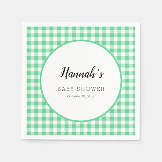 Pastel Gingham servetten babyfeest groen (Voorkant)