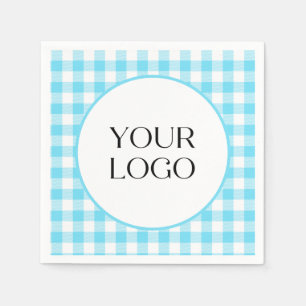Pastel Gingham Servetten Uw Logo Hier Blauw