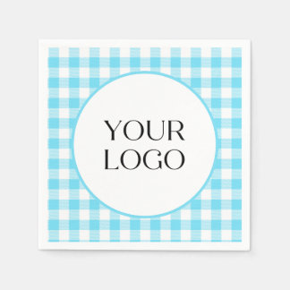 Pastel Gingham servetten Uw logo hier Blauwe