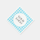 Pastel Gingham servetten Uw logo hier Blauwe (Hoek)