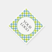 Pastel Gingham servetten Uw logo hier Blauwe Groen (Hoek)