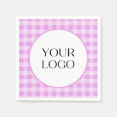 Pastel Gingham servetten Uw logo hier Lavendel (Voorkant)