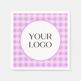 Pastel Gingham servetten Uw logo hier Lavendel
