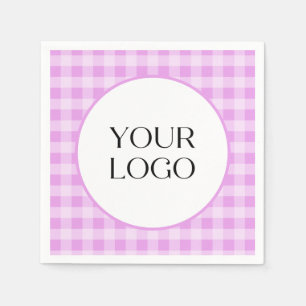 Pastel Gingham servetten Uw logo hier Lavendel