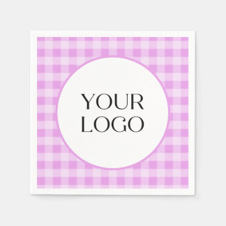 Pastel Gingham servetten Uw logo hier Lavendel