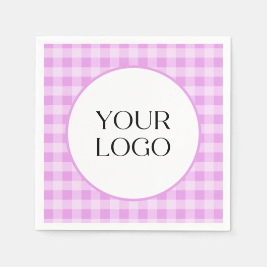 Pastel Gingham servetten Uw logo hier Lavendel (Voorkant)
