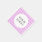 Pastel Gingham servetten Uw logo hier Lavendel (Hoek)