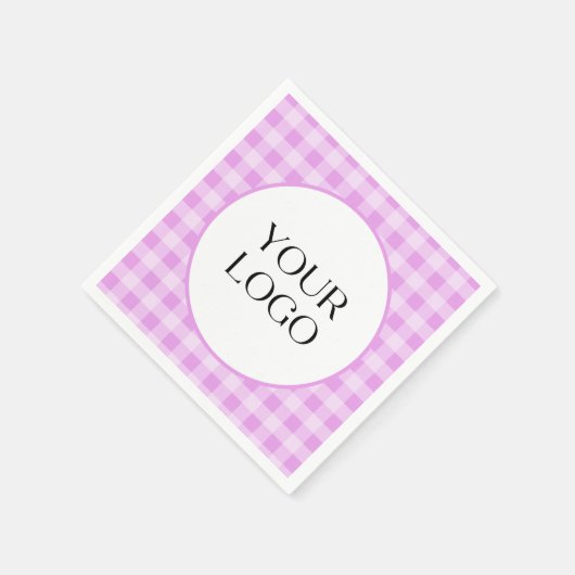 Pastel Gingham servetten Uw logo hier Lavendel (Hoek)
